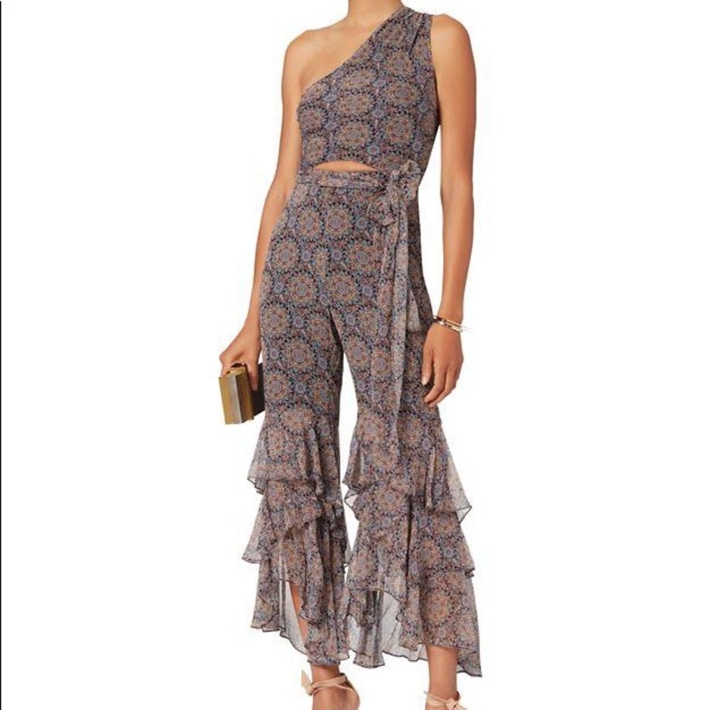 INTERMIX *Stevie* silk one shoulder ruffle jumpsuit S